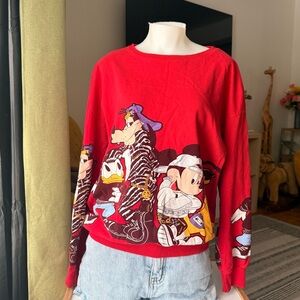 Red Disney Crewneck Sweatshirt with Cartoon Graphic